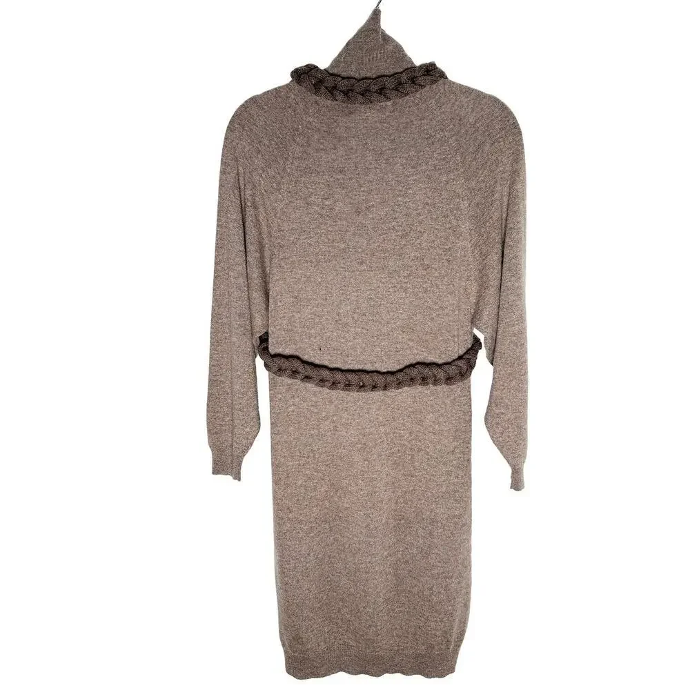 25 Janvier Paris Women's‎ 100% Cashmere Midi Sweater Dress Rope Detailing